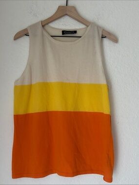 Vintage cashmere Magaschoni Cream, Yellow & Orange Colorblock tank size Large